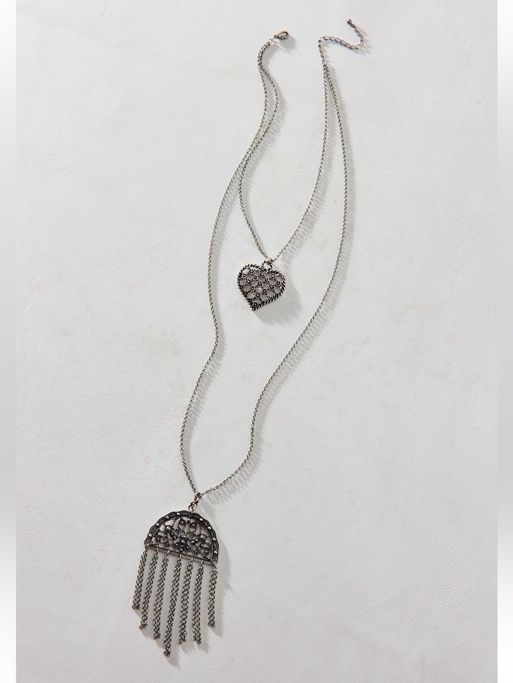 NWT Urban Outfitters Filigree Fringe Pendant Layered Necklace